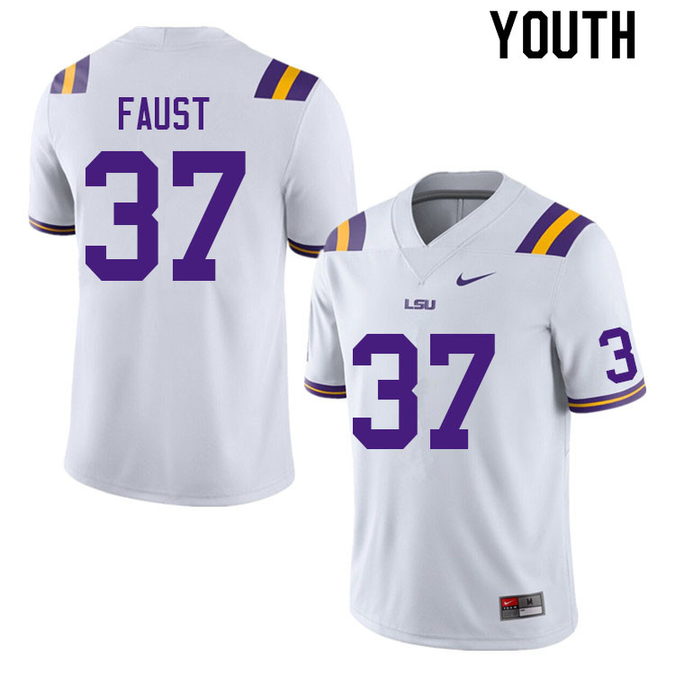 Youth #37 Hunter Faust LSU Tigers College Football Jerseys Sale-White